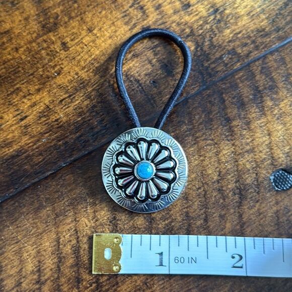 Western Concho Hair Tie – Navajo Indian Style Medallion with Turquoise Accent - Picture 8 of 8